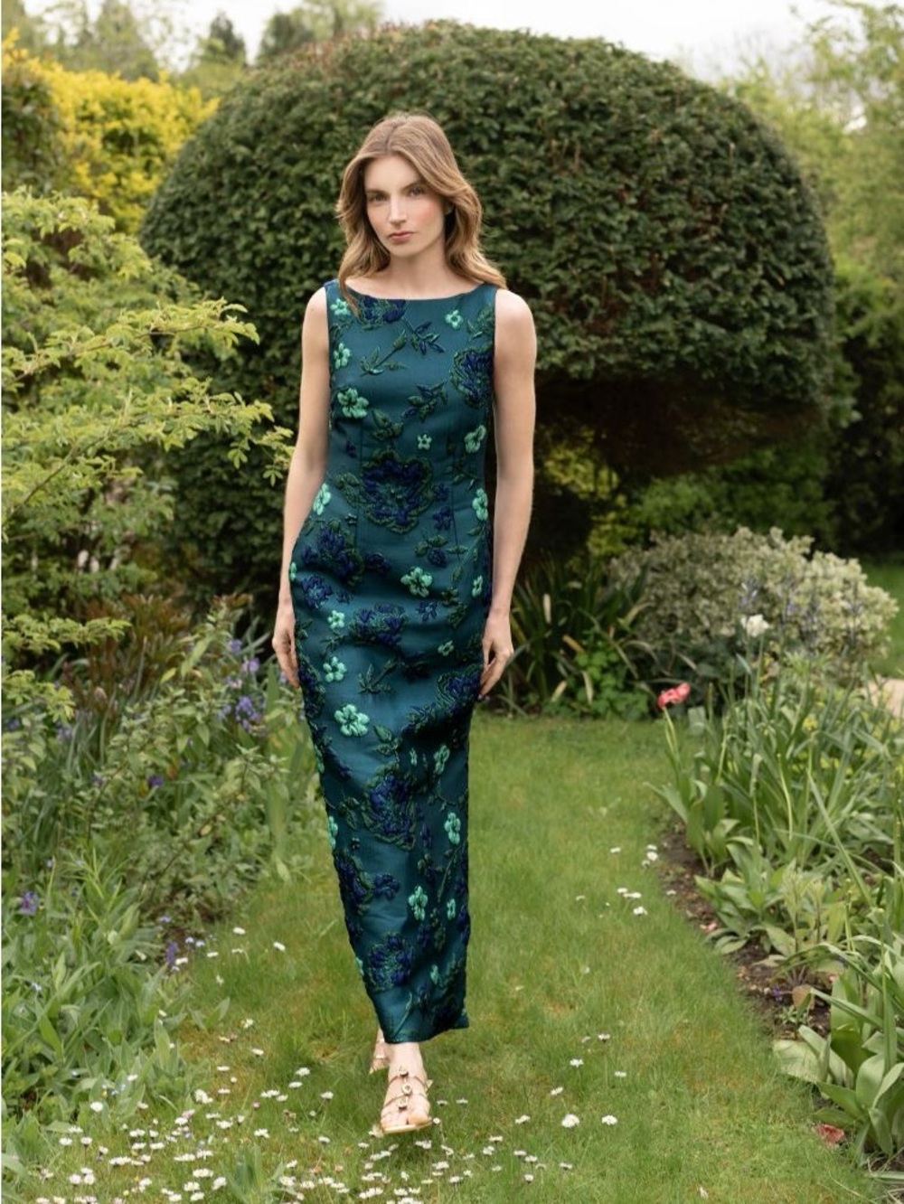 Arianne Elmy Easy Dress Monochrome Dark Green Floral Jacquard Midi Maxi NWT Sz 2 - Picture 2 of 14